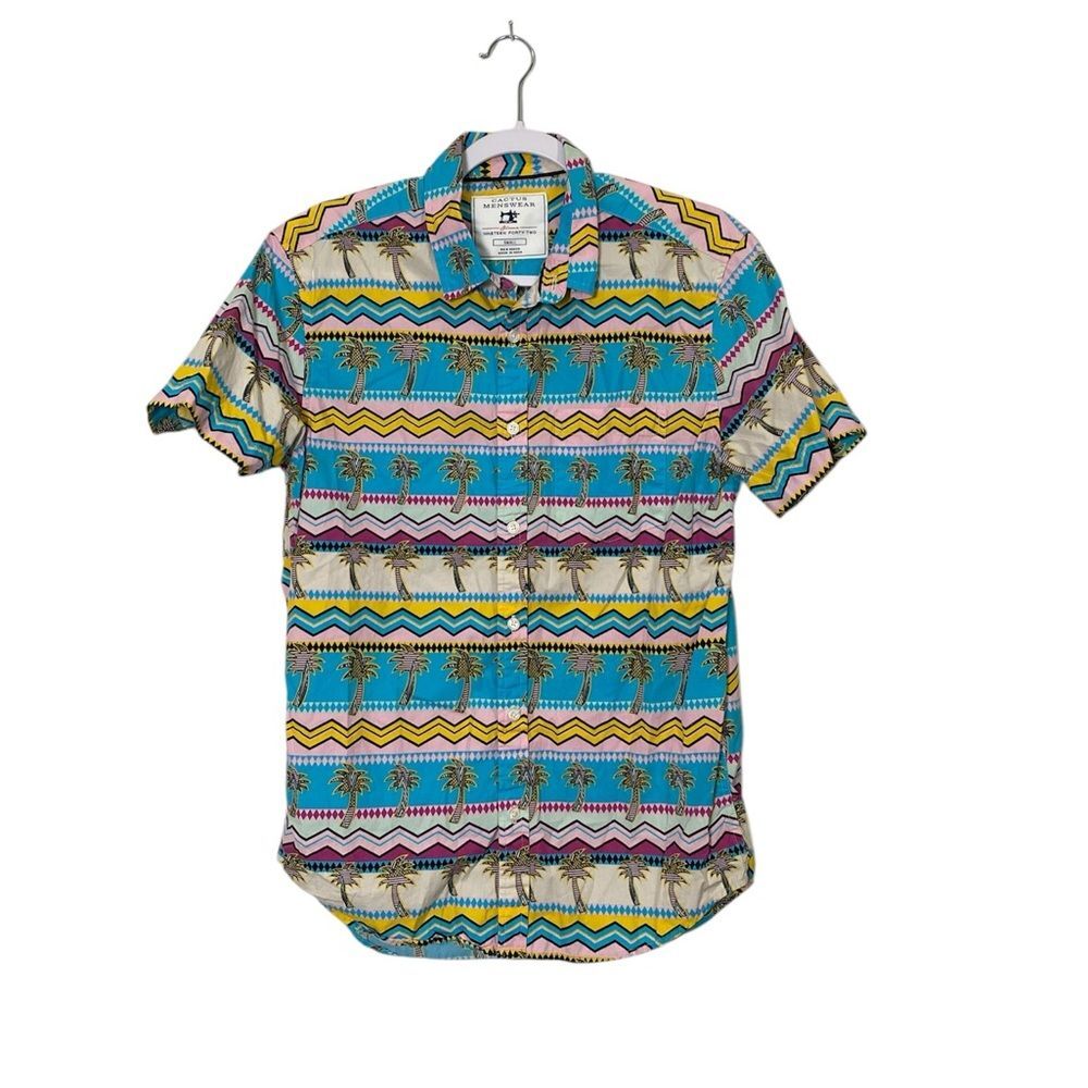 Cactus Menswear Palm Tree Print Button - Up l Retro Tropical Soccer Men's Size S